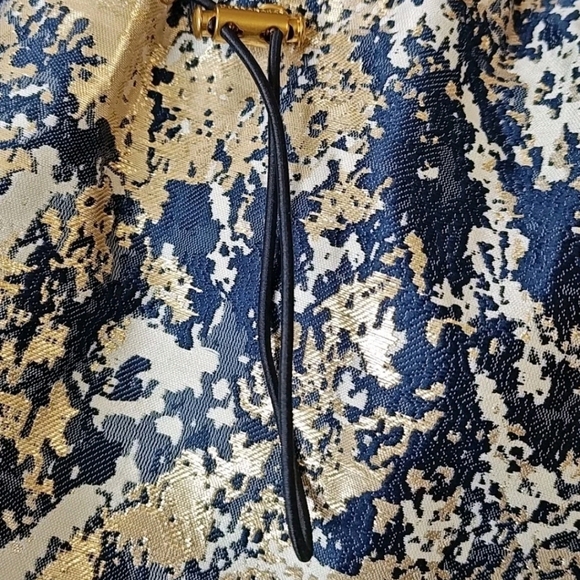 Donna Karan Metallic Jacqrard Moto Zip Jacket Coat Sz XL Blue Gold ASOTV Pamela - Picture 9 of 13